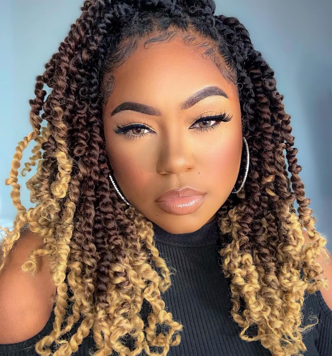 14 Inch Passion Twist Crochet Hair for Black Women 8 Packs Pre-twisted Passion Twist Crochet Braids Pre-looped Bohemian Twist Synthetic Braiding Hair Extensions (12Strands/Pack; T1B/30/27#)