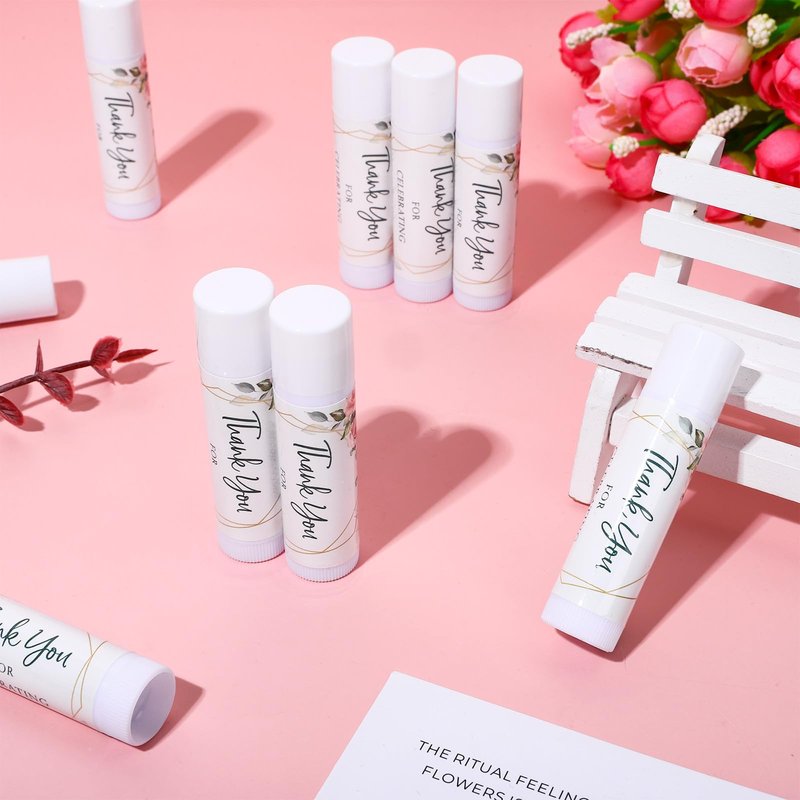 Whaline 60 Pcs Wedding Thank You Gift Lip Balm Bulk Flower Floral Lip Balms Vanilla Flavor Moisturizing Lips Care Guest Basket Gift Stuffer for Bridal Baby Shower Birthday Party Favor Supplies