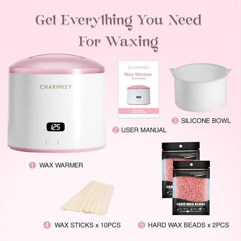 Hair Removal Waxing Kit - Digital Display Wax Warmer for Face, Eyebrow, Bikini & Body | 200g Hard Wax Beads & Silicone Bowl