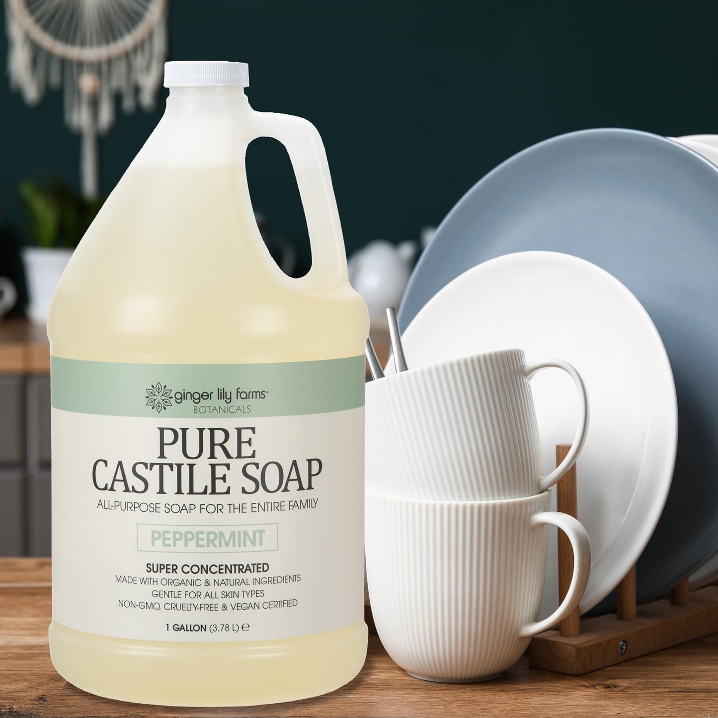Ginger Lily Farms 1 gal Pure Castile Liquid Soap Refill, Peppermint Scent