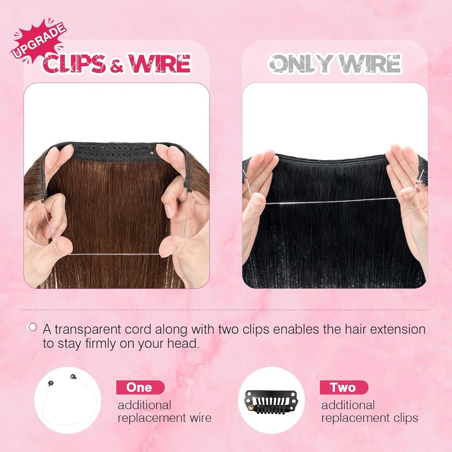 Halo Hair Extensions - Real Human Hair 16" Medium Brown - Adjustable Invisible Wire for Women