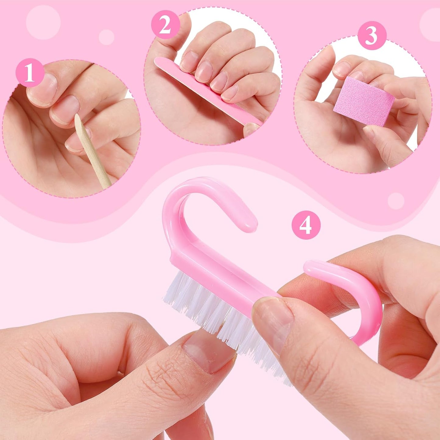 Professional Disposable Manicure Kit - 100 Sets of 4-Piece Nail Essentials | Pink Wood File & Buffer