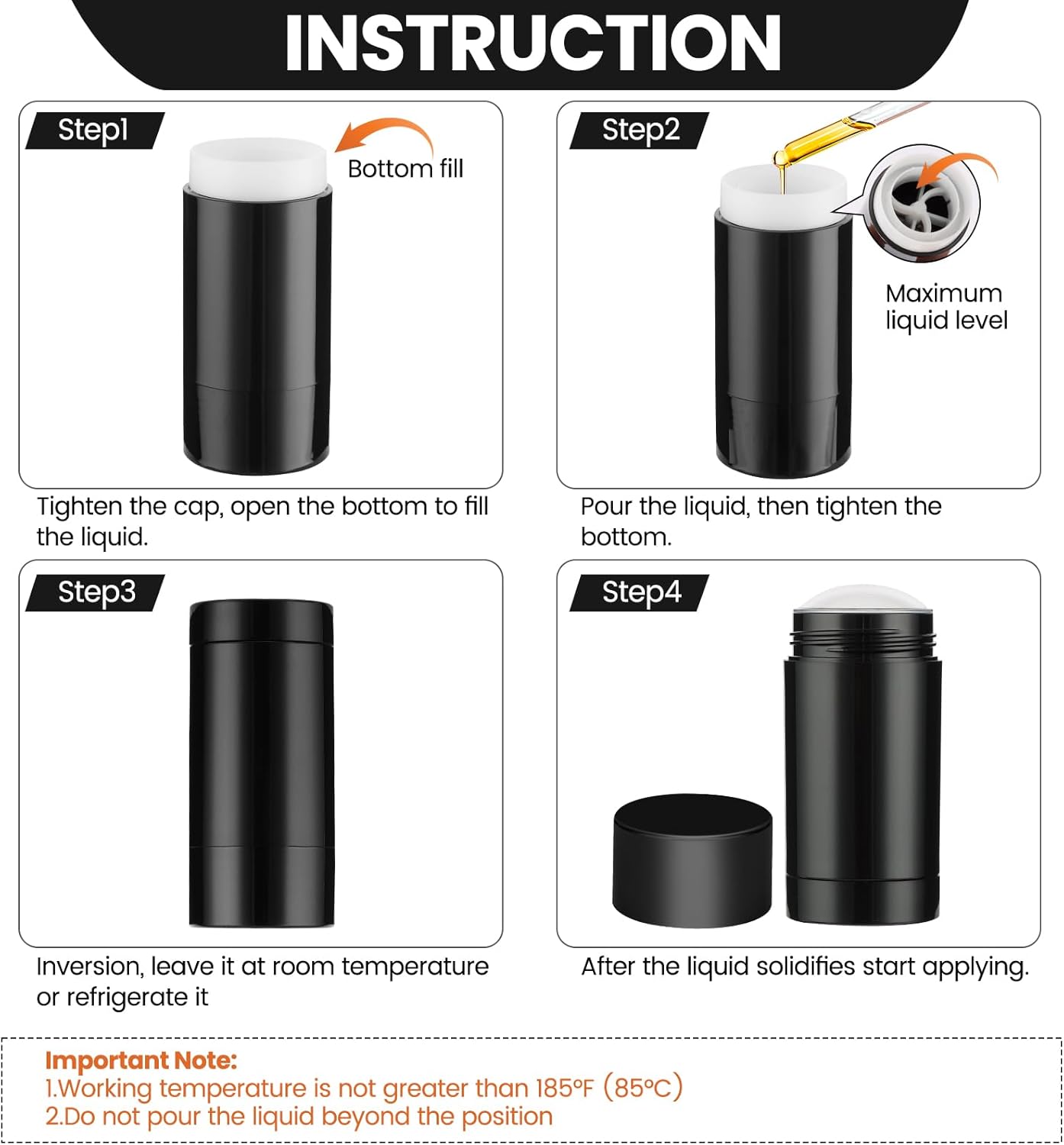 Black Empty Deodorant Containers - 10 Pack 2.5oz Refillable Twist-Up Tubes | Ideal for DIY Cosmetics