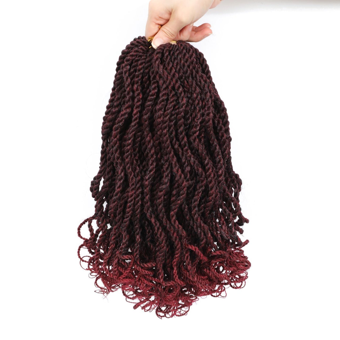 12 Inch Wavy Senegalese Twist Crochet Hair For Black Women 8 Packs Burgundy Senegalese Twist Crochet Braids With Curly Ends Tbug Pre Looped Crochet Twists Hair(12 Inch,TBUG)