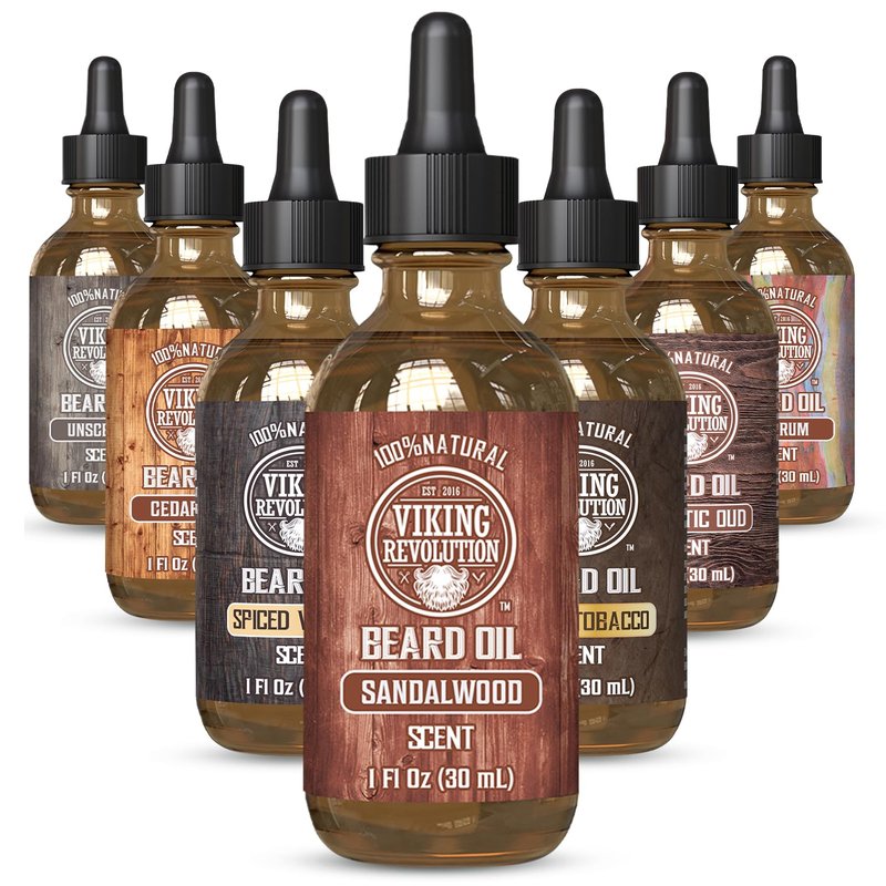 Viking Revolution Beard Oil for Men - Natural Mens Beard Oil with Argan Oil and Jojoba Oil - Beard Softener, Strengthens and Moisturizes - Beard Conditioner for Men (Sandalwood, 1 Pack)