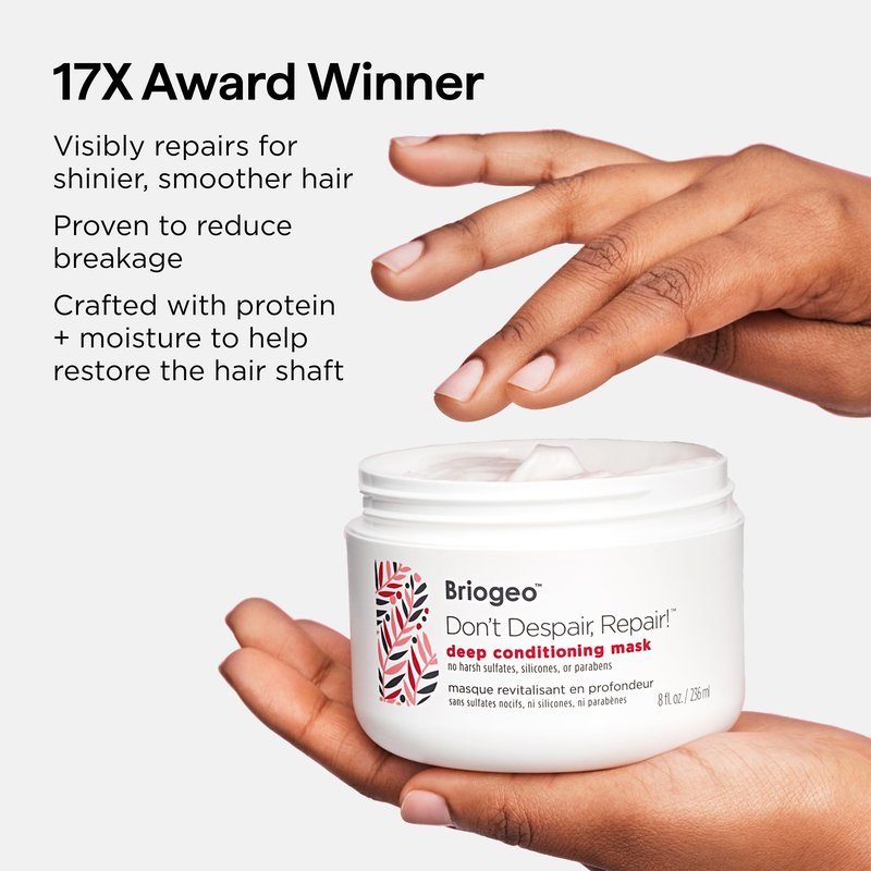 Briogeo Don't Despair, Repair! Deep Conditioning Mask | Protein + Moisture Balance Conditioner for Dry, Damaged, Color-Treated Strands | Vegan & Cruelty-Free | 8 oz