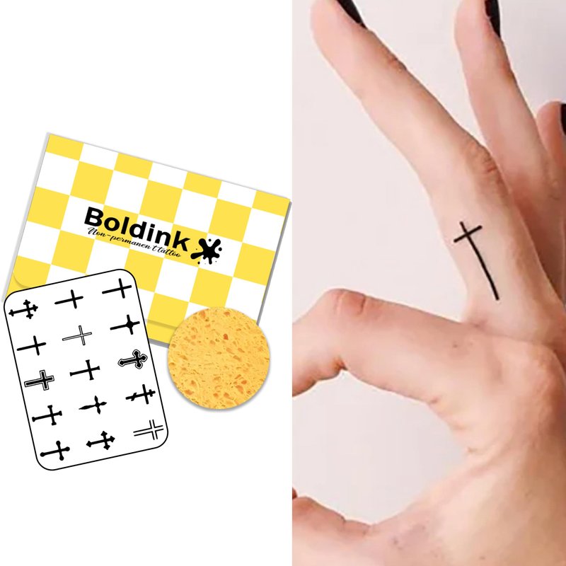 Boldink Semi-permanent Tattoos,Realistic Fake Tattoos,Last 7-15 Days,Waterproof Non-reflective Temporary Tattoo Stickers,Cruelty-free,Uniquely Designed Exquisite Packaging(Cross 2)
