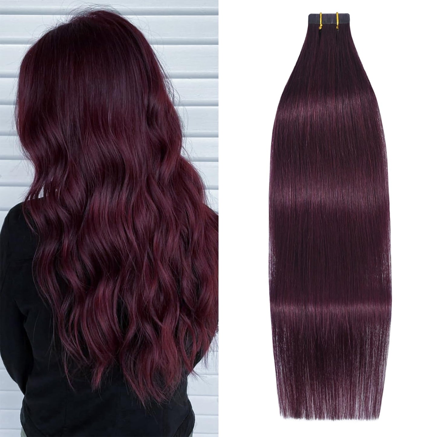 WindTouch Tape in Hair Extensions Wine Red Remy Silky-Smooth Straight Burgundy 20 Pcs 16Inch #99j 30g Invisible Tape in Hair Extensions Human Hair