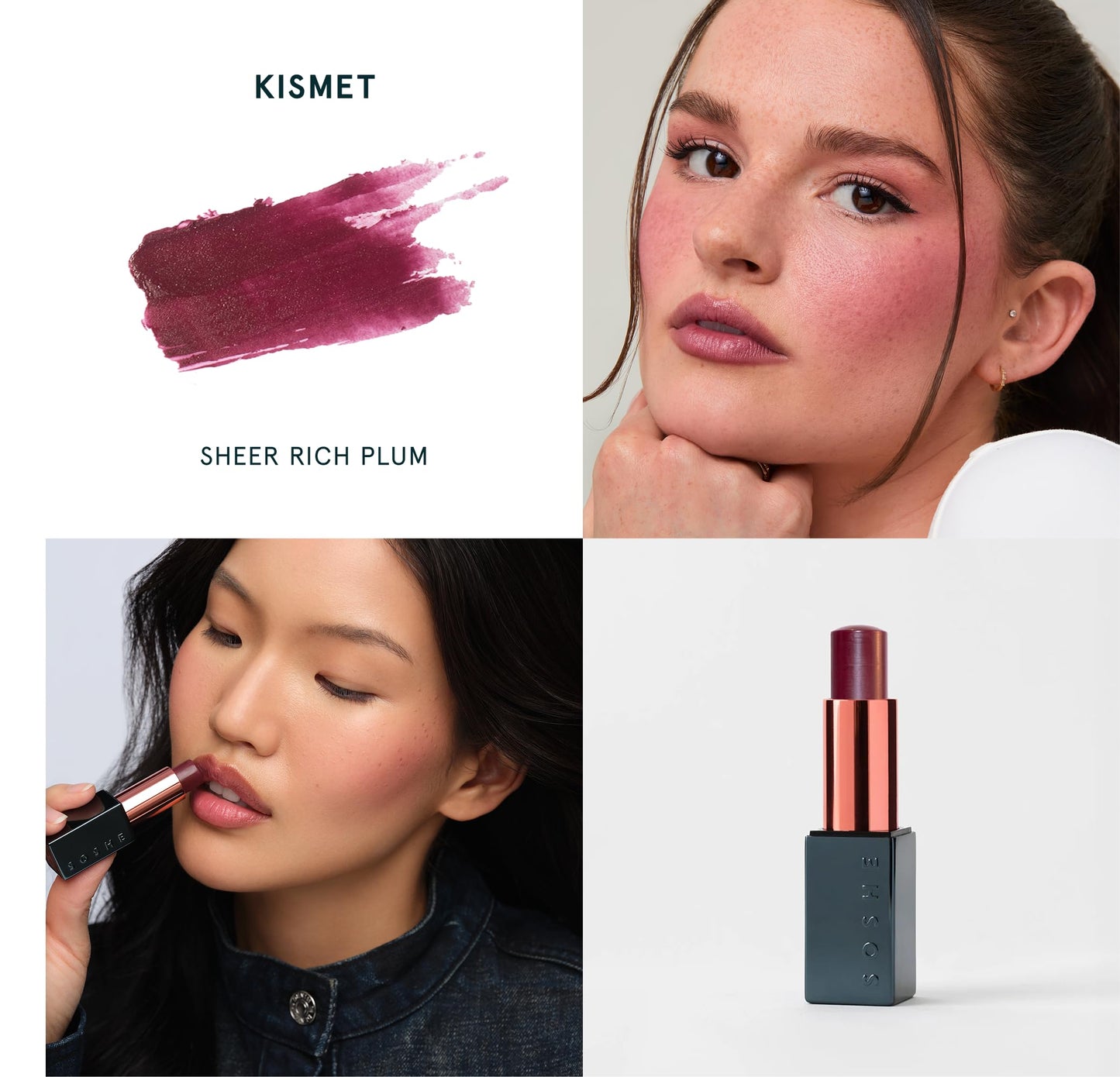 SOSHE Beauty - Peptide Glow Hydrating Lip Treatment | Intense Moisture | Peptides, Vitamin E, Hyaluronic Acid | Cruelty-Free, Certified Plastic Negative (Kismet - Deep Berry)