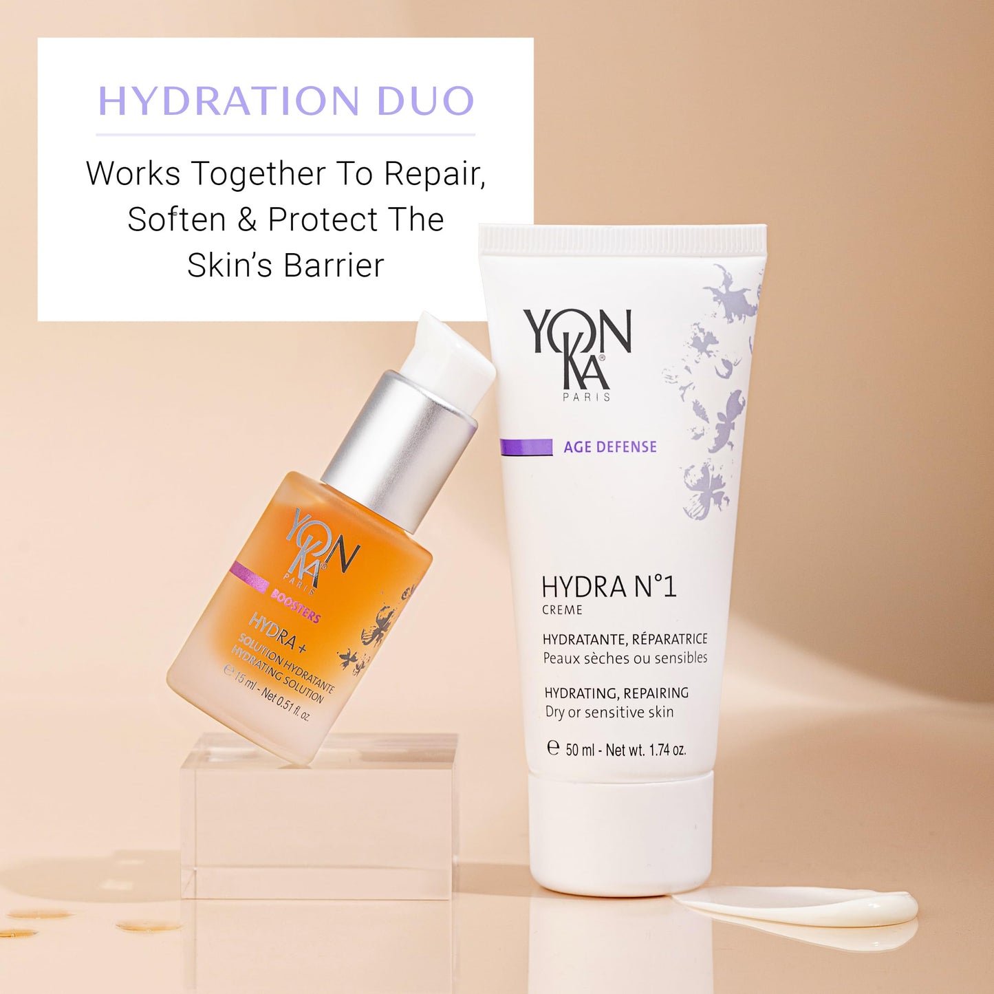 Yonka Hydra No.1 Creme and Hydra No.1 Serum | Anti-Aging Face Moisturizer and Intensive Hydration Booster with Hyaluronic Acid and Aloe Vera | For Dry and Mature Skin | Set of 2, 1.74 oz and 1.01 oz