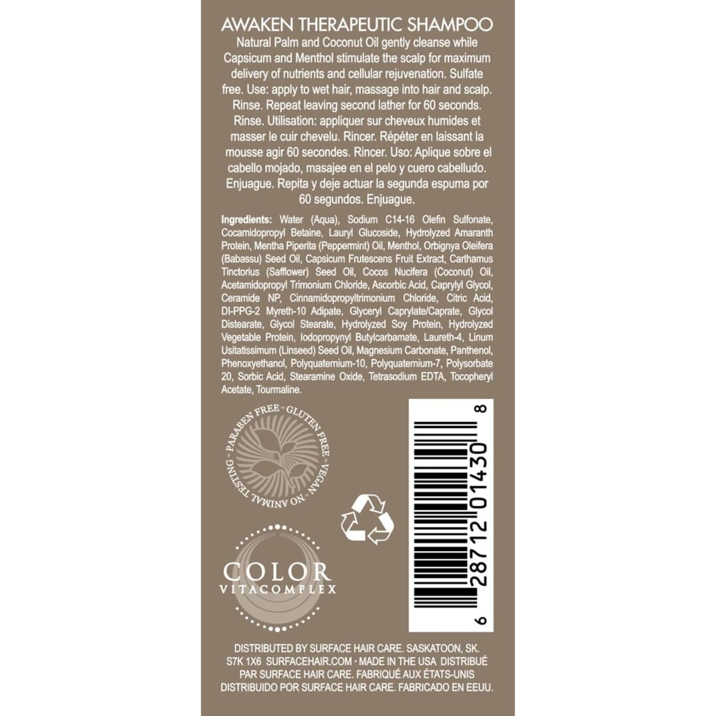 SURFACE Hair - Awaken Therapeutic Shampoo – Natural Ingredients for Thinning Hair and a Healthy Scalp - 2 fl oz