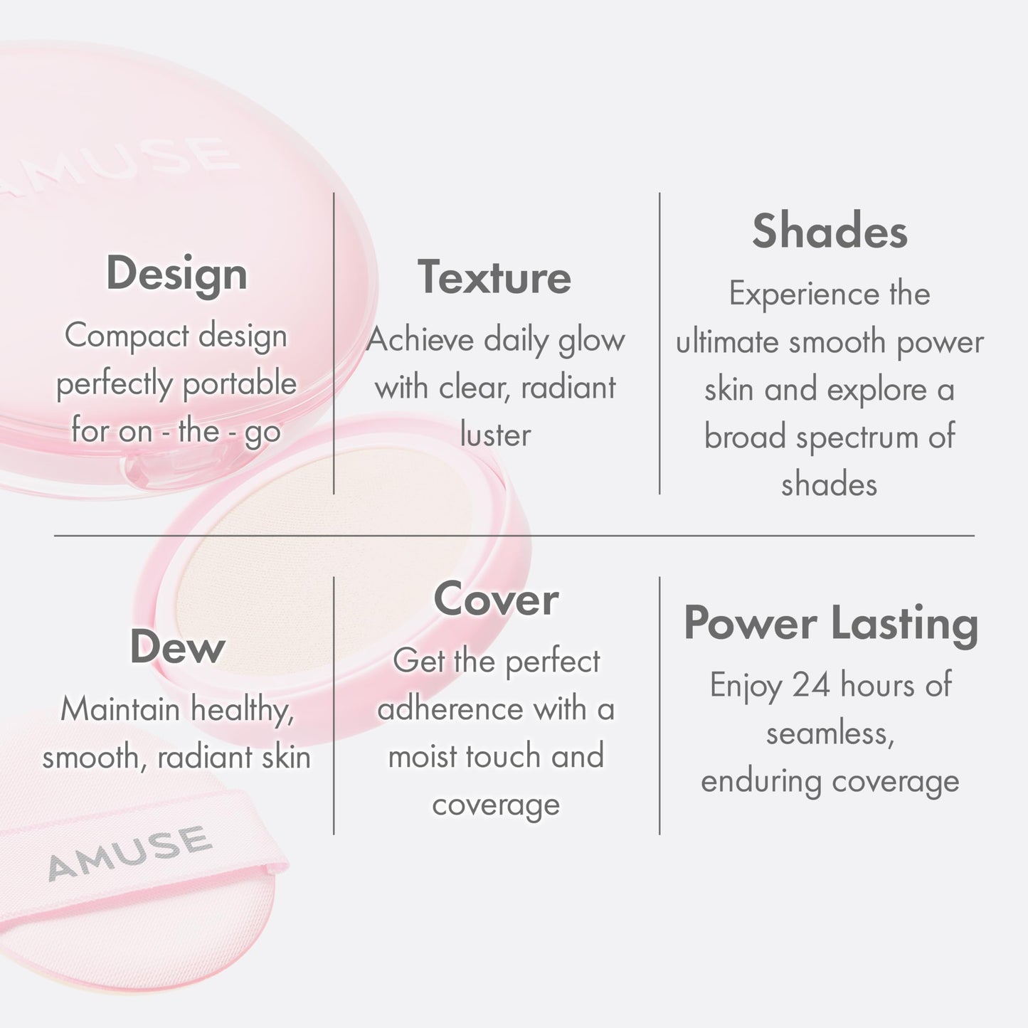 AMUSE SEOUL Dew Power Vegan Cushion Foundation (02 HEALTHY) - Natural Semi Glow, Full Coverage, Dewy Finish, Long Lasting, Lightweight, Smooth Radiant Skin, Vegan, Korean Makeup