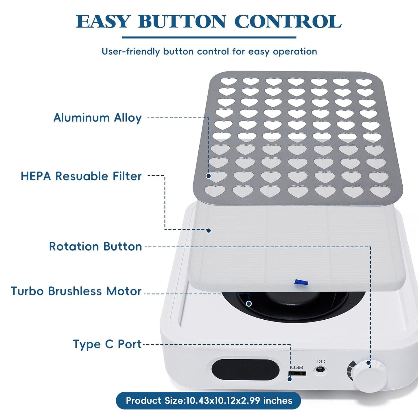 Rechargeable Nail Dust Collector - Professional LED Display with Adjustable Speed | 2 Reusable Filters for Acrylic Nails
