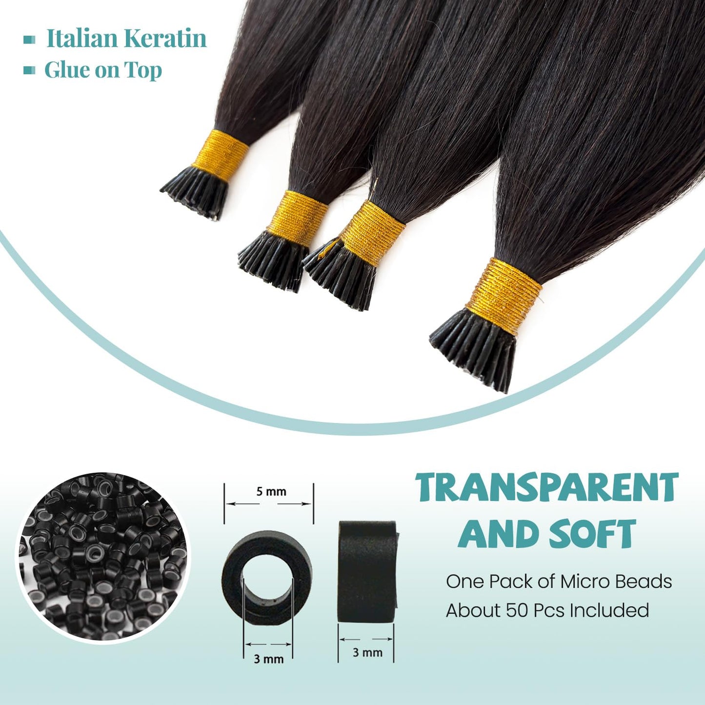 I Tip Hair Extensions Yaki Straight Itips Hair Extensions Human Hair Natural Black 18 Inch 50G Light Yaki Real Human Hair Keratin Tip Extension Bundles for Black Women 50 Strands Per Pack