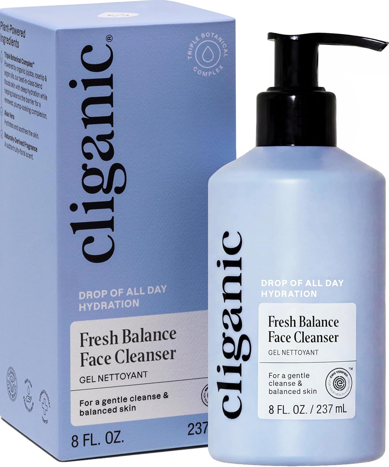 Cliganic Hydrating Facial Gel Cleanser - Gentle Face Wash with Jojoba, Rosehip & Argan Oils | Balanced Glowing Skin
