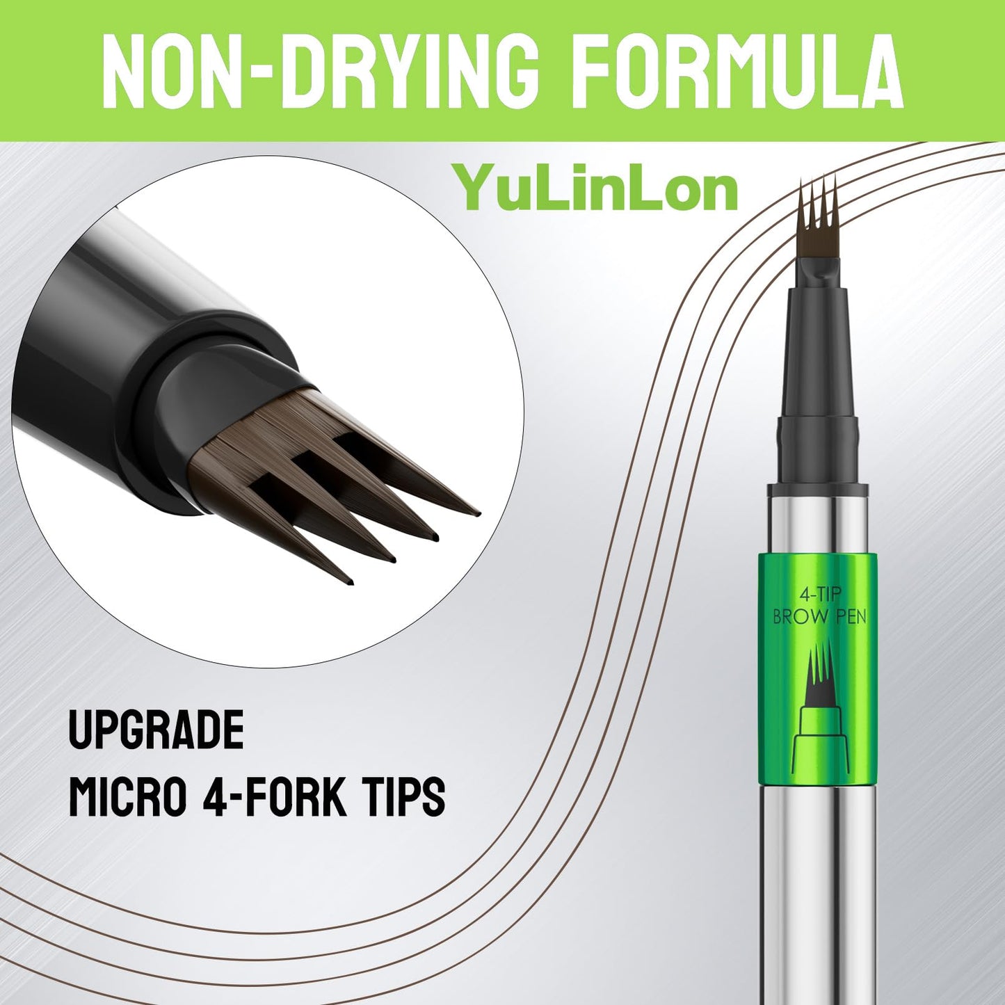 4-Tip Liquid Brow Pen,Ultra Fine Tip,Brows,Liner,Beard,Hair(3# Dark Brown)
