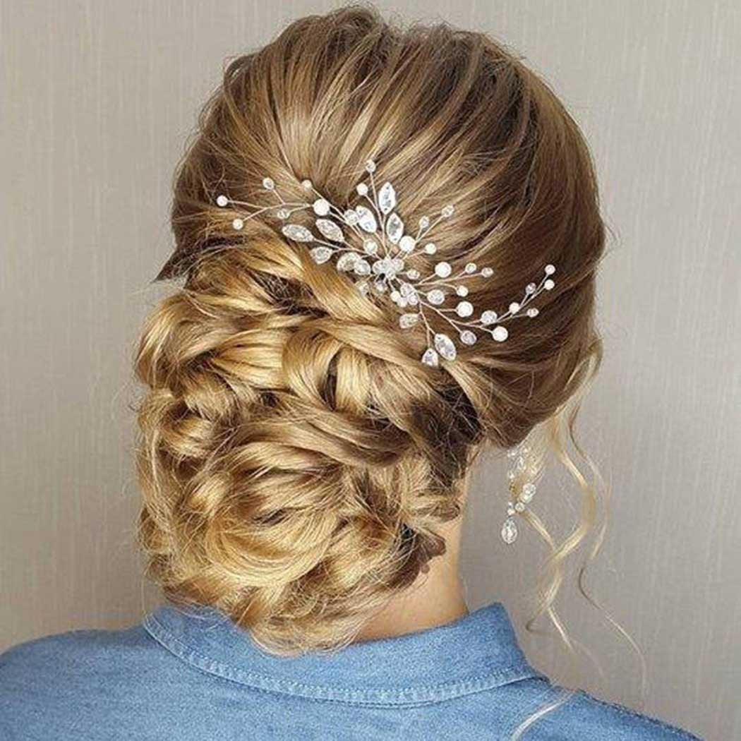 Zoestar Wedding Hair Pins Crystal Bridal Headpiece Pearl Hair Accessory for Bride and Bridesmaids (Silver)
