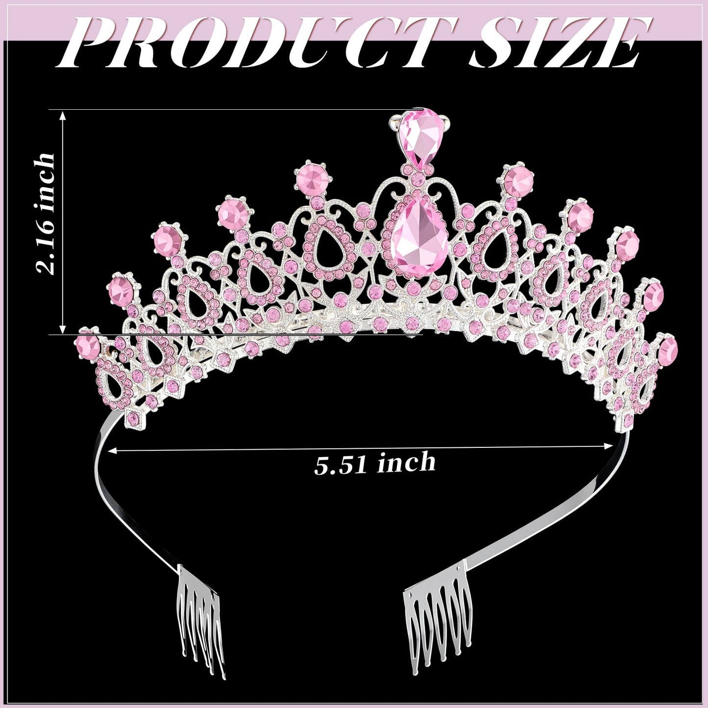 Loetere 12 Pcs Crystal Tiara and Princess Crown with Comb Crown Rhinestone Women Tiara Headpiece Queen Hair Accessories for Party Wedding Prom Halloween Cosplay Costume(Pink)