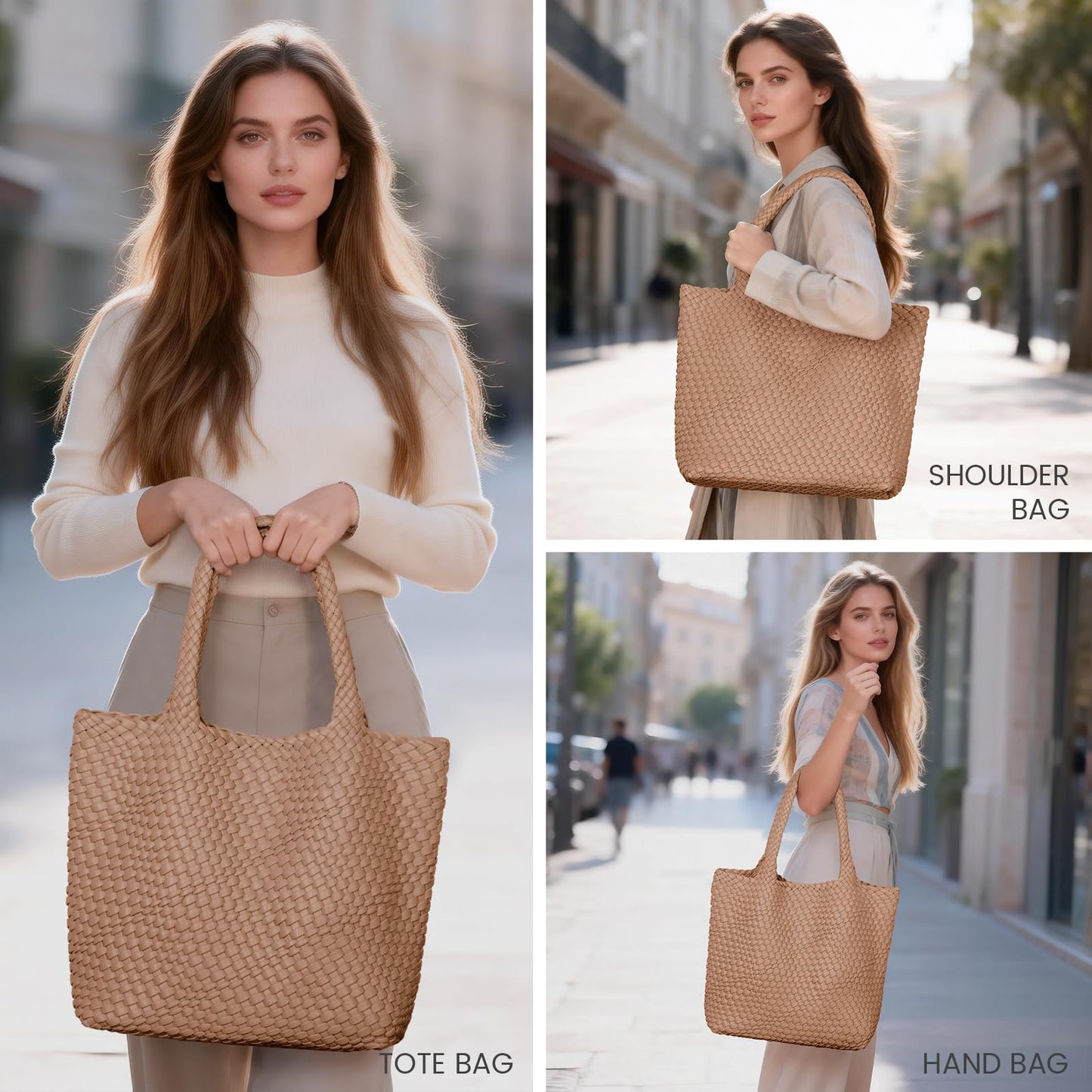 Woven Leather Shoulder Bag Slouchy Luxury Trendy Lightweight Large Purses Satchel Work and Beach Bags for Women