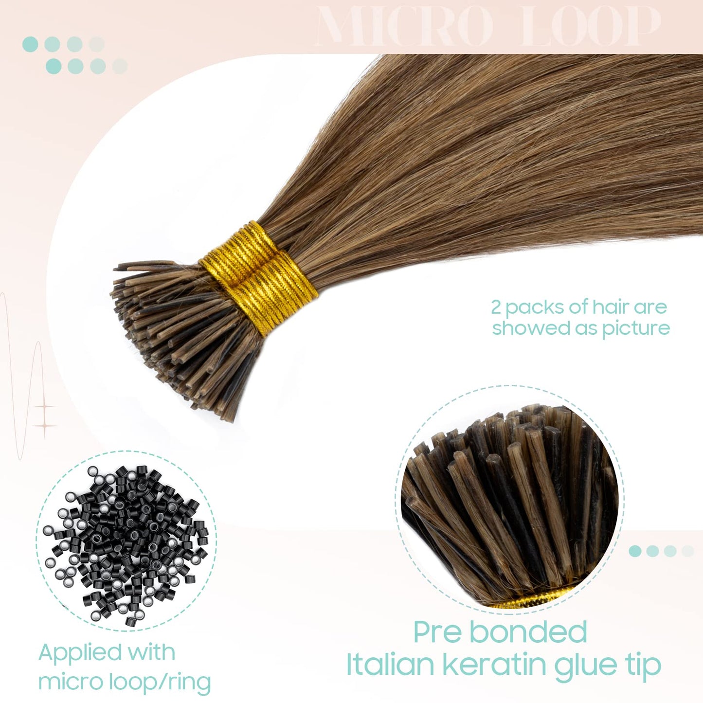 S-noilite Pre bonded I Tip Human Hair Extension for Women 100Strands 50Gram Fusion Stick Tip Remy Human Hair Piece Invisible Keratin Glue K Tip 16Inch #4P27 Medium Brown highlight Dark Blonde