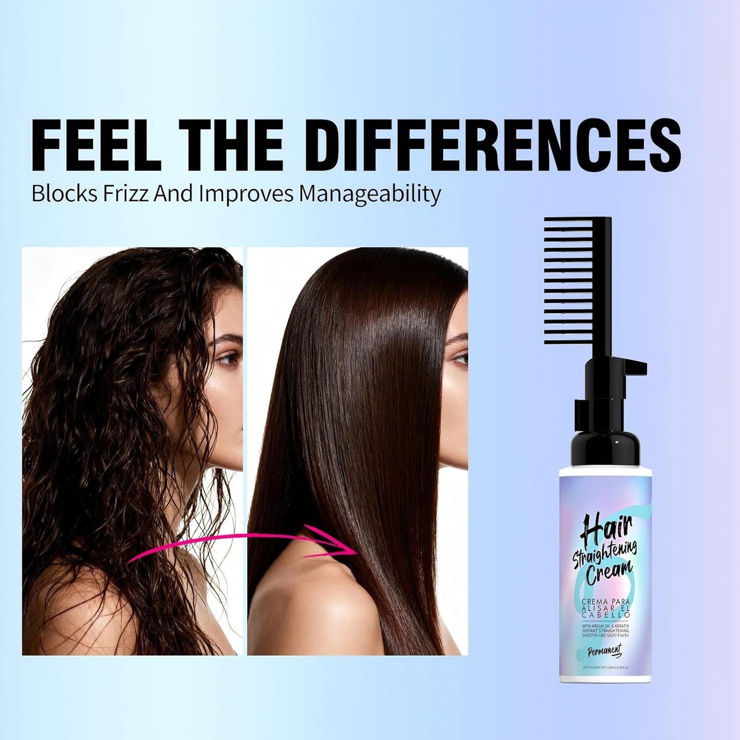 Hair Straightening Cream - Long-Lasting Frizz Control & Heat Protection | Nourishing Plant Extracts, 100g/3.53 Fl Oz