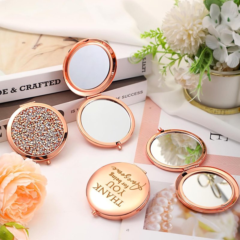 Inspirational Compact Mirror - 10 Pcs Thank You Gifts for Women | Portable Round Makeup Mirror in Rose Gold