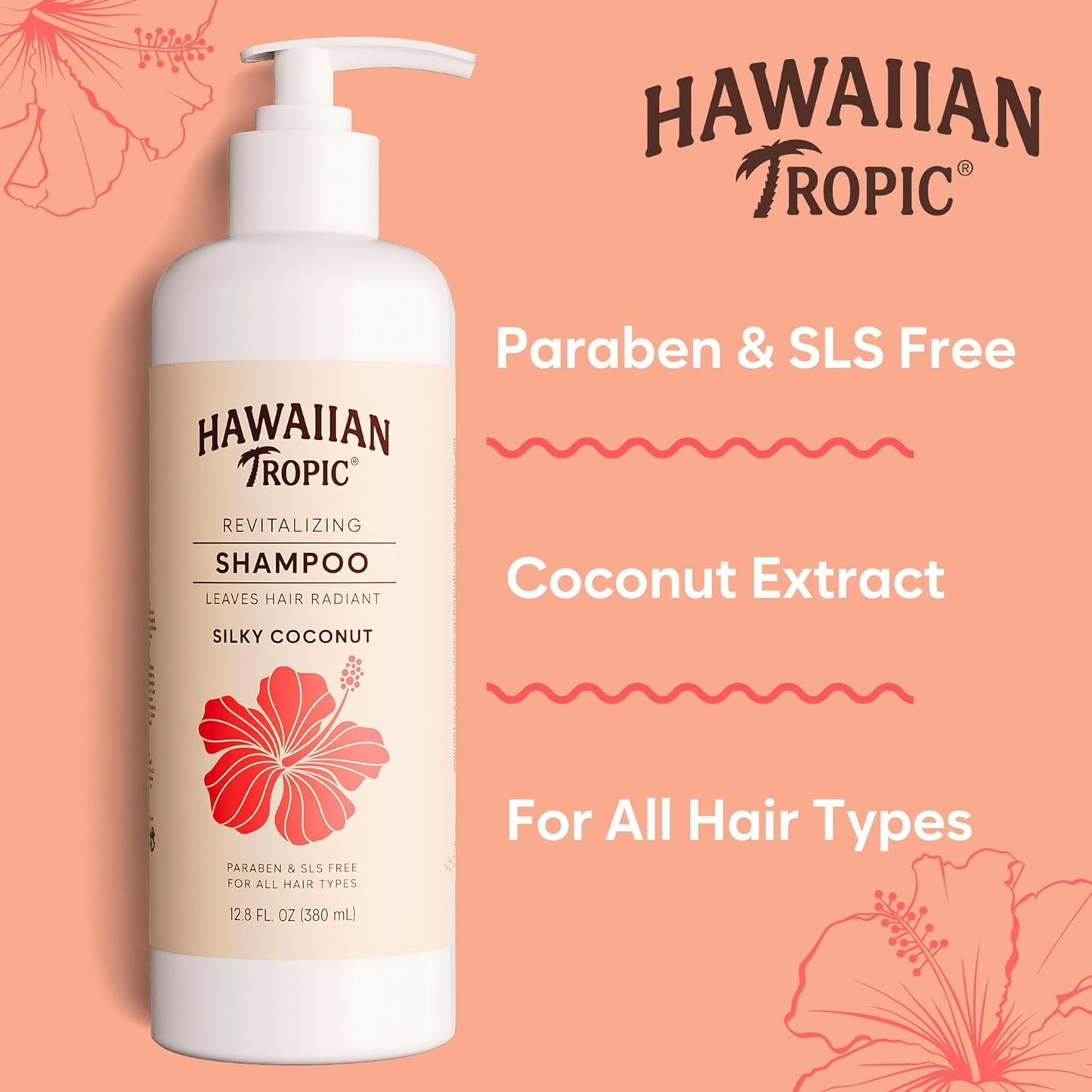 Hawaiian Tropic Silky Coconut Shampoo - SLS Free Bulk Hotel Amenities | 5 x 380ml Bottles for Airbnb & Vacation Rentals