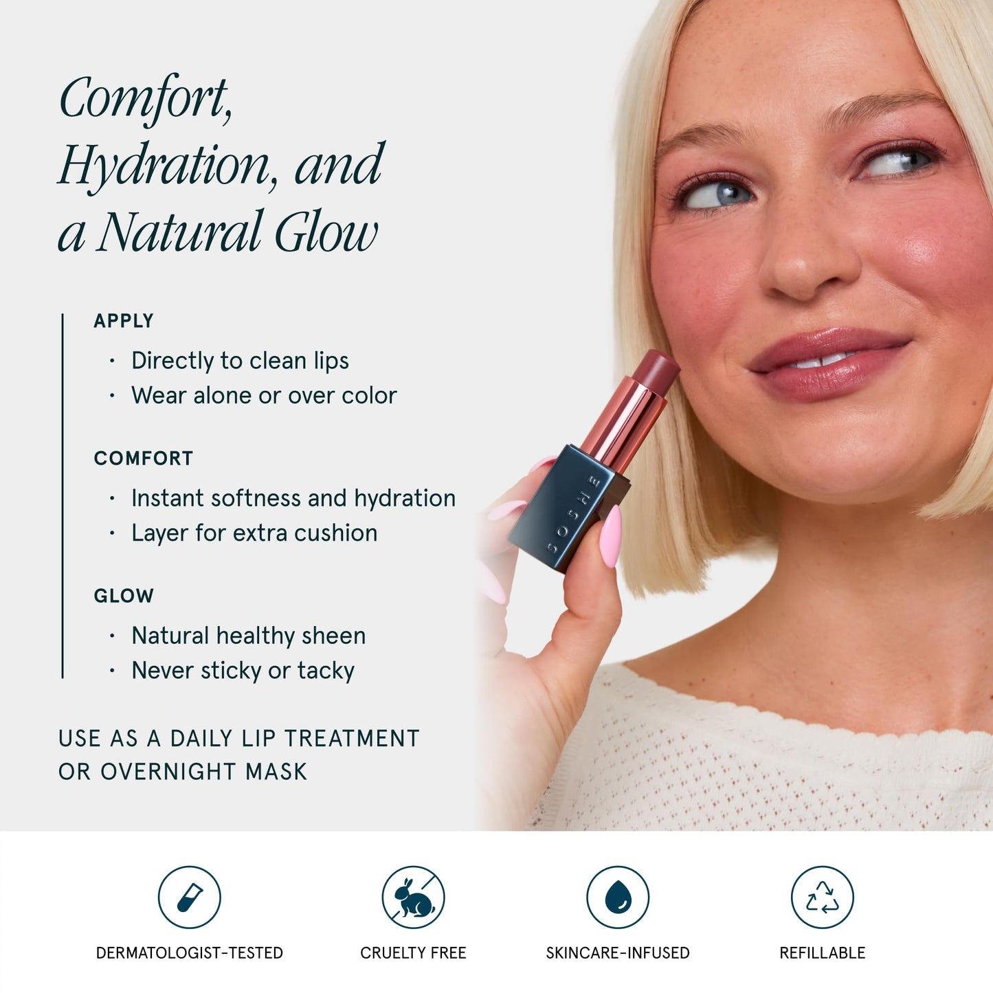SOSHE Beauty - Peptide Glow Hydrating Lip Treatment | Intense Moisture | Peptides, Vitamin E, Hyaluronic Acid | Cruelty-Free, Certified Plastic Negative (Kismet - Deep Berry)