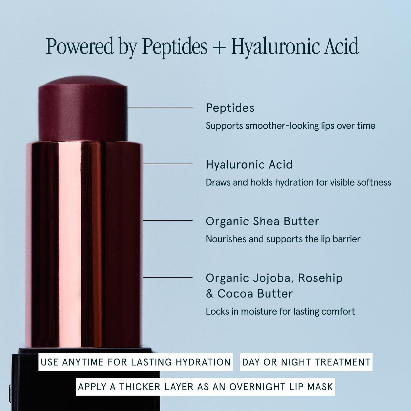 SOSHE Beauty - Peptide Glow Hydrating Lip Treatment | Intense Moisture | Peptides, Vitamin E, Hyaluronic Acid | Cruelty-Free, Certified Plastic Negative (Kismet - Deep Berry)