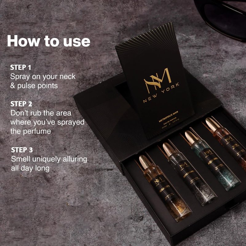 NOURISH MANTRA NM New York Metropolis Man Luxury Perfume Set Of 4 | Premium Luxury Perfumes | birthday gift for men | Perfume For Men long lasting smell | 15 ml Each