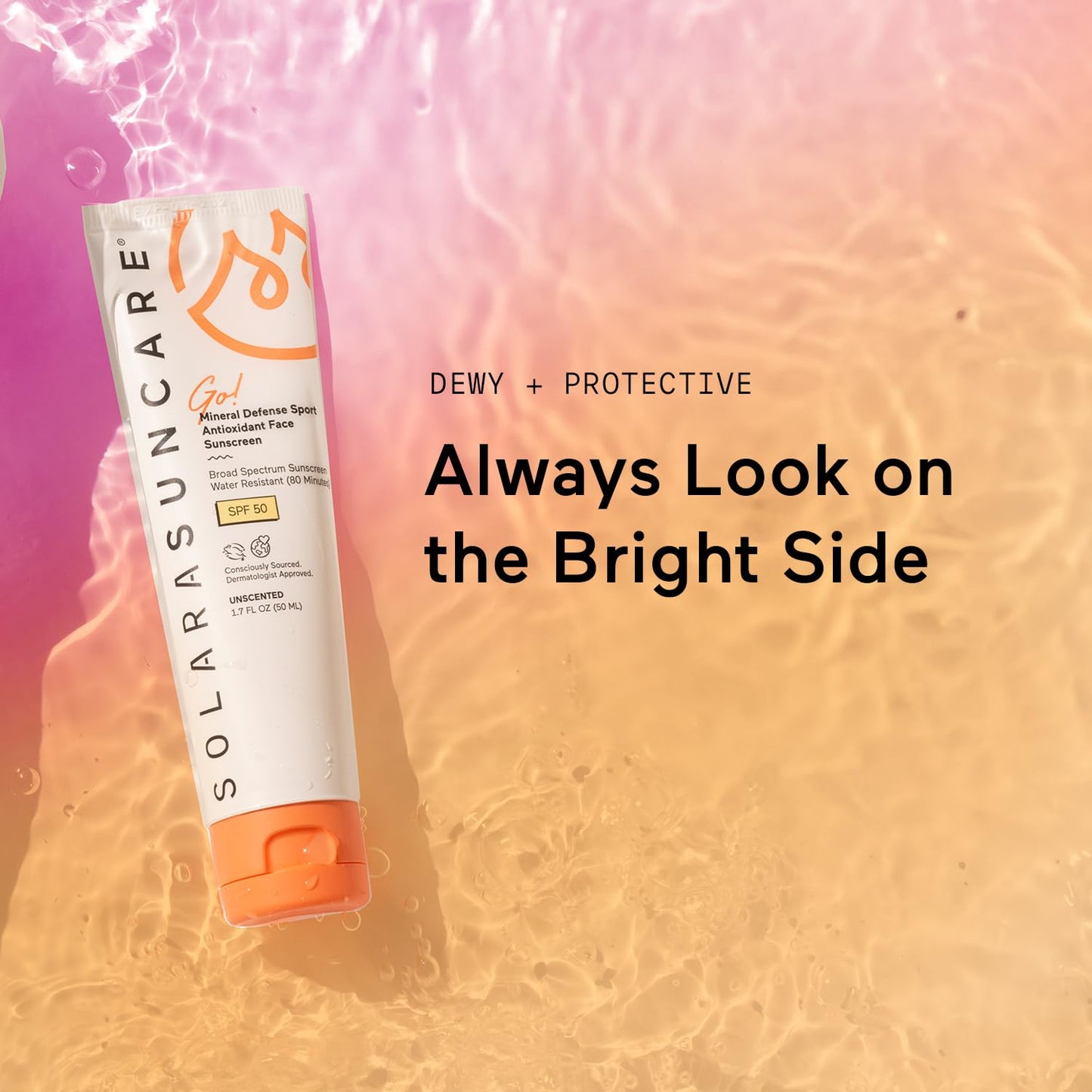 Solara Suncare - Go! Mineral Defense SPORT Face Sunscreen, SPF 50 | EWG Verified, Vegan, Cruelty Free, Reef friendly | Unscented, Sensitive Skin Safe, Water Resistant, Shea Butter (1.7 fl oz | 50 ml)