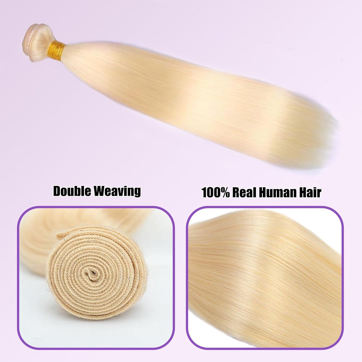613 Blonde Human Hair Bundles - 20 Inch Straight 100% Unprocessed Brazilian Virgin Hair Extensions for Women