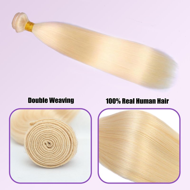 613 Bundles Human Hair 16 Inch Straight Blonde Bundles Human Hair 100% Unprocessed 12A Grade Brazilian Virgin Raw Hair Quick Weave 1 Bundles Hair Extensions for Women