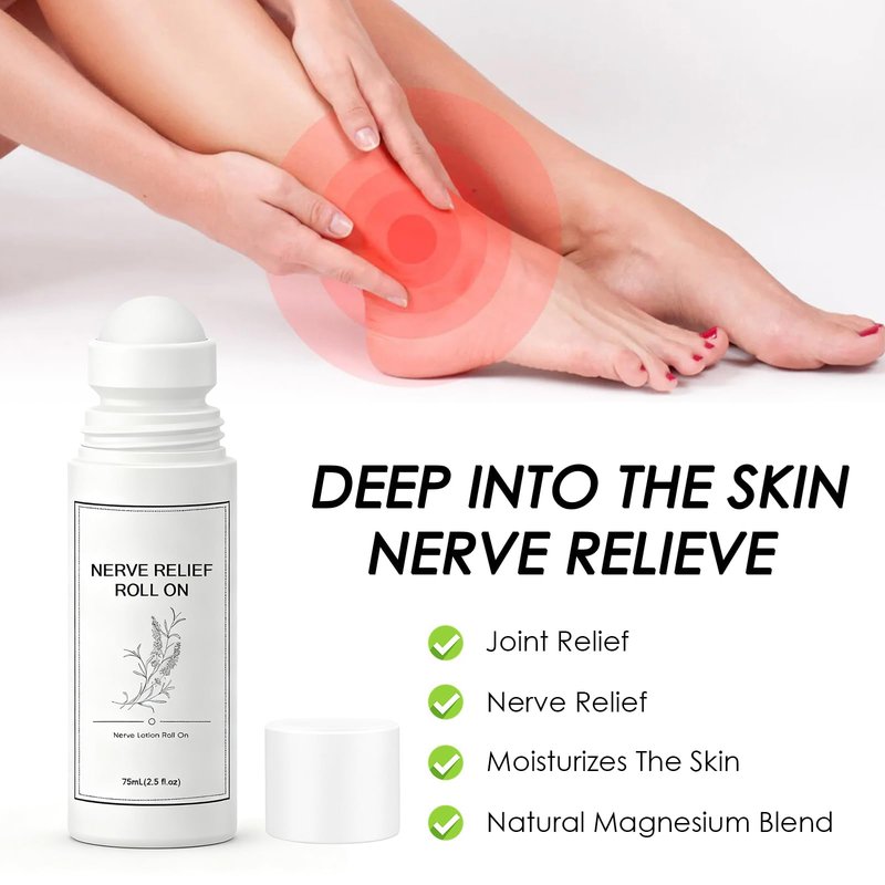 pucges Nerve Relief Roll On, Nerve Lotion Roll On with Magnesium, Menthol, Aloe Vera, Neuropathy Cream for Foot & Leg Care, Gentle & Non-Greasy, Fast-Absorbing, 75 ML / 2.5 OZ (1)