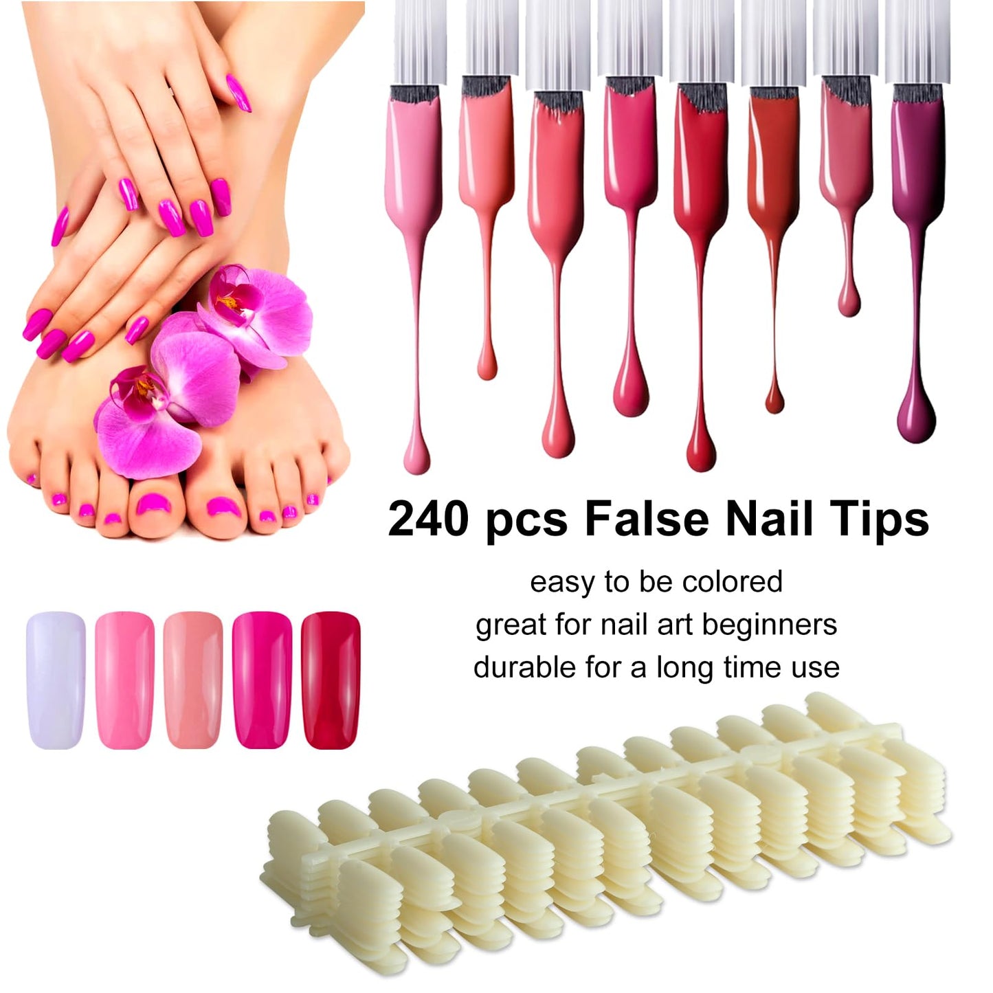 C12rtive 216 Nail Display Book with 240 Nail Tips & 300 Number Labels, Professional Gel Polish Nails Art Design Swatches Book (Silver)