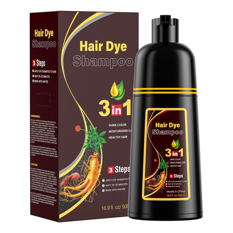 JUANCHI Dark Brown Hair Dye Shampoo 3 in1, Dark Brown Shampoo Hair Dye for Gray Coverage, Hair Color for Women Men, Herbal Formula, Lasts 30 Days, 500ml (16.90 oz)