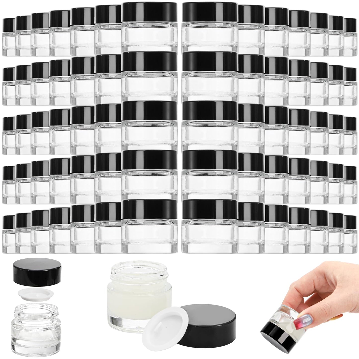 Coloch 70 Pack 10ml Mini Glass Sample Jar with Airtight Lid, 10 Gram Glass Cosmetics Jar Clear Round Lip Balm Container for Cosmetics, Lotion, Cream, Samples, Skincare, Travelling, Retail Store