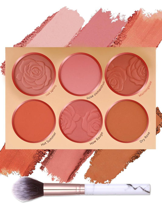 Matte Face Blush Palette - 6 Color High Pigment Mineral Blusher for Cheeks | Long-Lasting Makeup Gift for Women