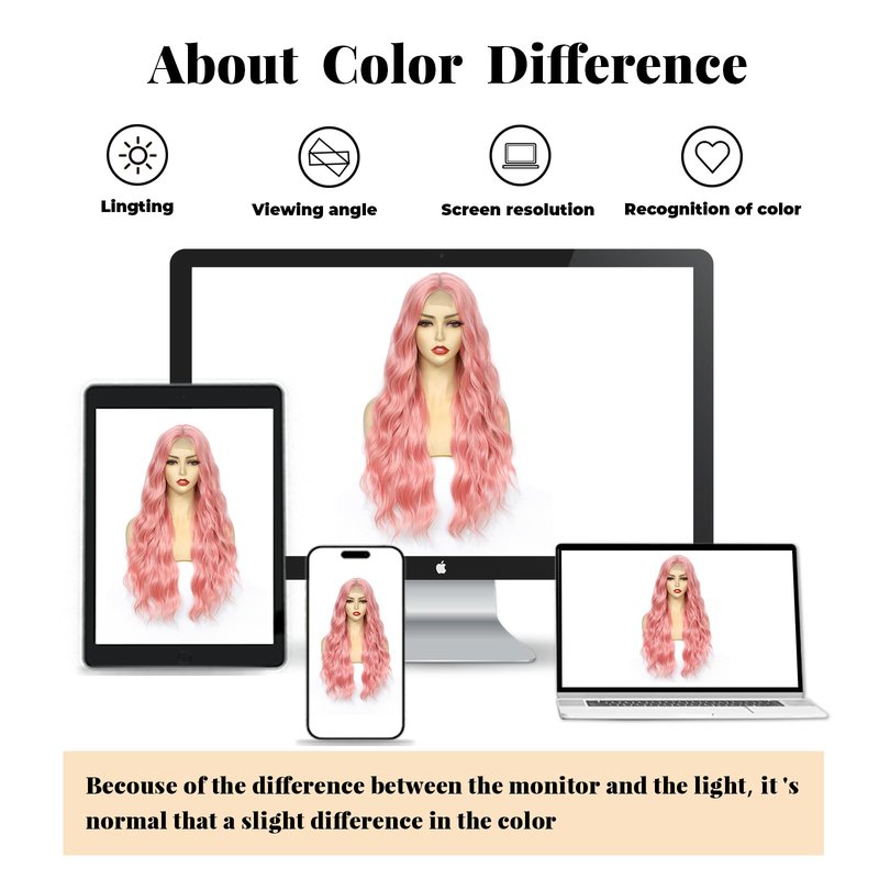 Angzon Light Pink Wig 26 Inch Long Wavy Wig for Women - Heat Resistant Synthetic Hair Middle Part Curly Wig Natural Look for Daily Party Cosplay Costume Use