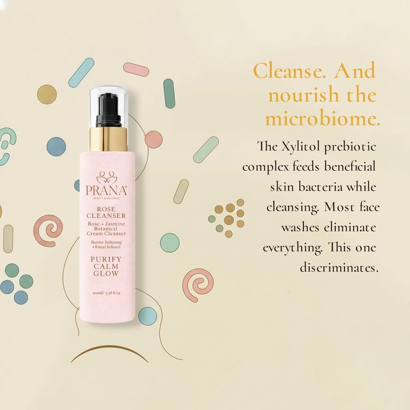 PRANA Rose & Jasmine Facial Cleanser - Natural Ayurvedic Face Wash with Jojoba & Cucumber | Anti-Aging & Brightening 100ml