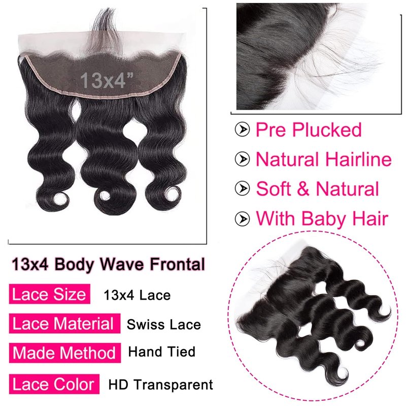 Lemoda 13x4 HD Transparent Lace Frontal - Body Wave Brazilian Virgin Human Hair | Natural Black 18 Inch