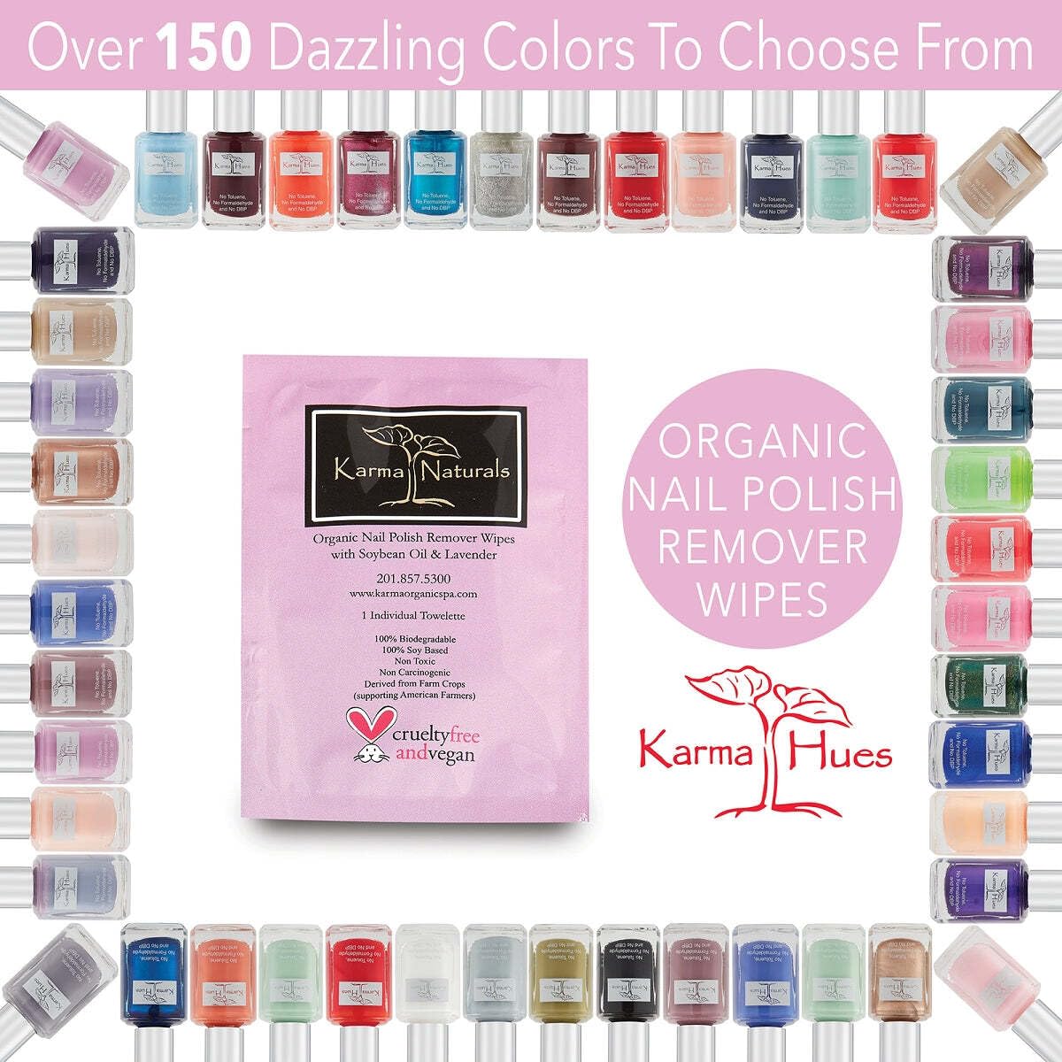 Nail Polish Remover Wipes with Soybean & Lavender Oil - 10 pcs Non-Toxic Nail Polish Remover Wipes - Soy Based Individually Wrapped Pads for Home & Professional Use by Karma Organic