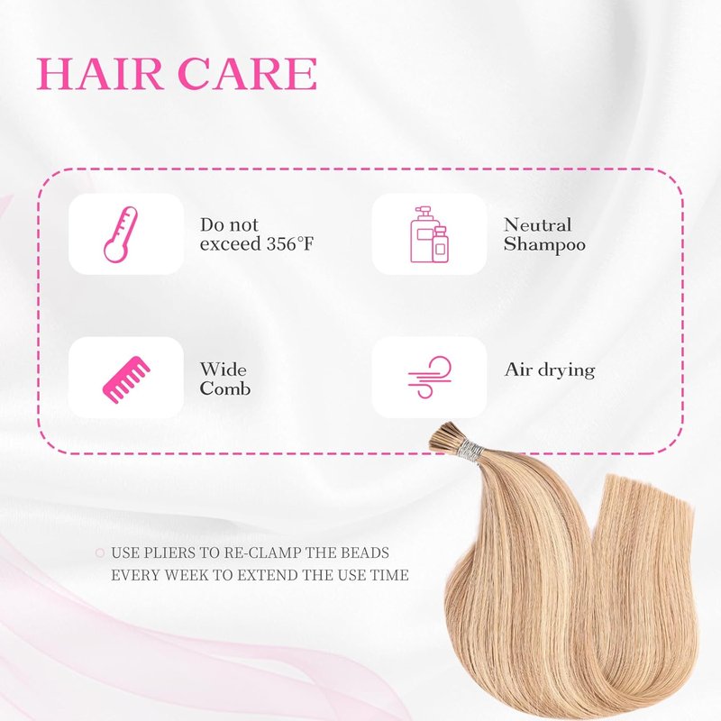 I Tip Hair Extensions - 50g Human Hair, Blonde & Dark Blonde Mix | 14-Inch Soft & Natural Cold Fusion