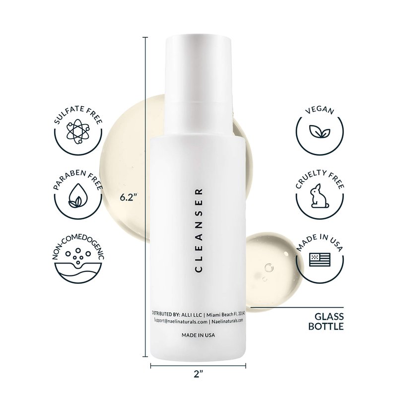 NAELI Gentle Face Cleanser - All Natural Anti Aging Vitamin C Face Wash for Sensitive & Dry Skin with Hyaluronic Acid & Antioxidants - Vegan & Cruelty Free, 4 oz