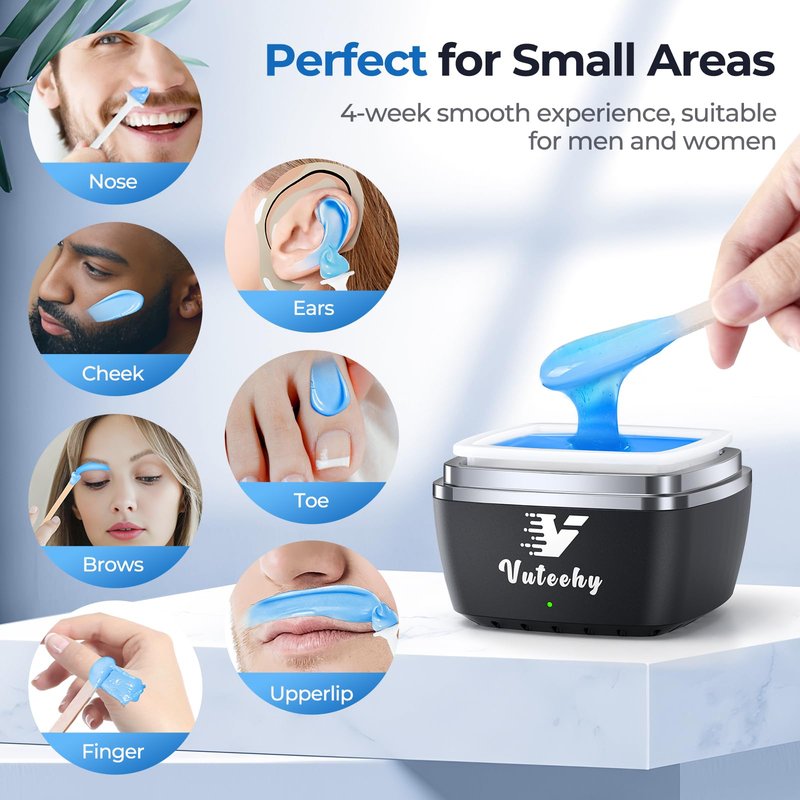Vuteehy Nose Wax Kit Men, Nose Ear Hair Removal Kit for Men Women, 40 Sticks, 100g Wax, USB Fast Heat, Smart Constant Temp, Painless Hair Removal Waxing Kit for Nose Ears Eyebrow Lip Facial, Blue