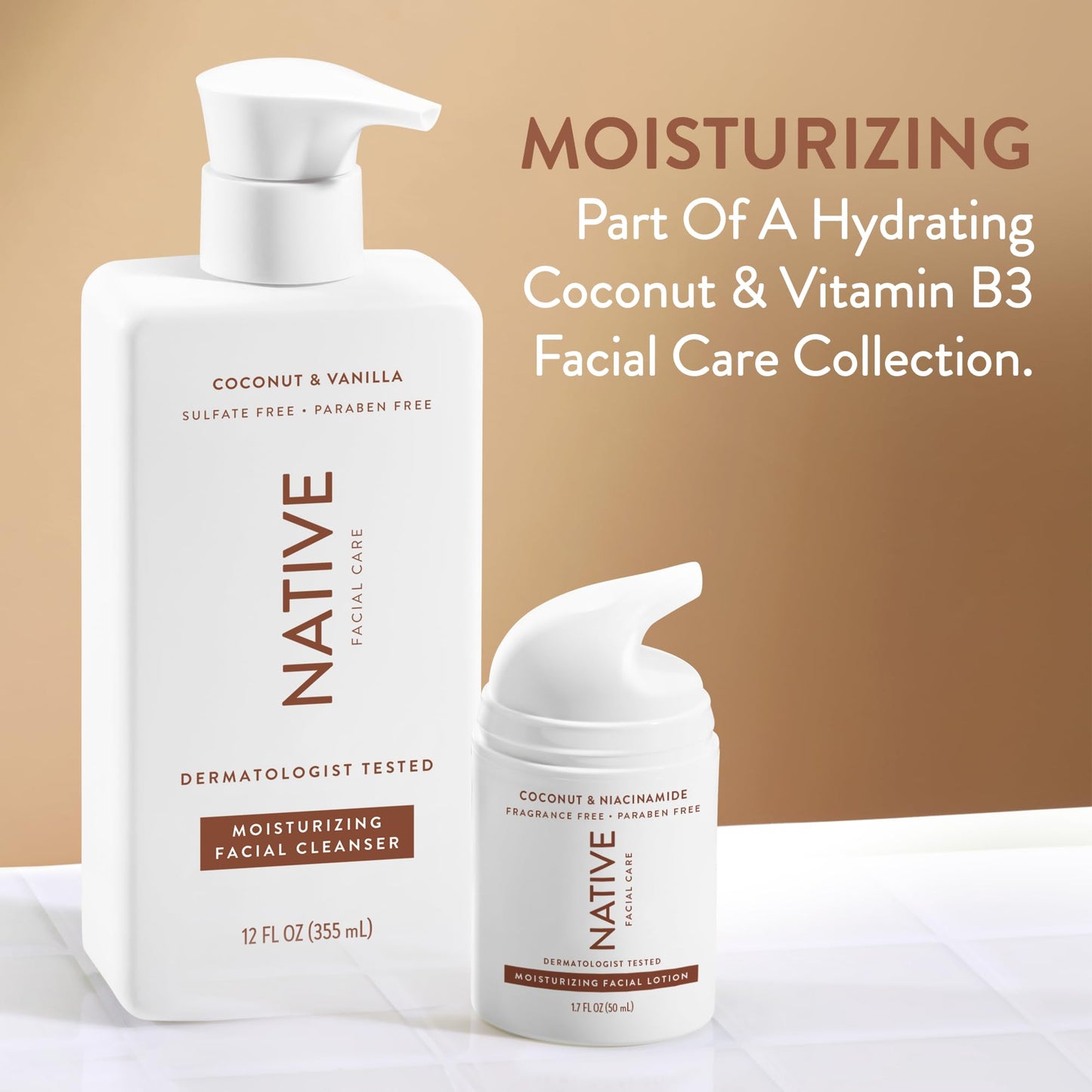 Native Moisturizing Daily Facial Moisturizer Gentle Face Lotion Hydrating Cream for Women and Men with Vitamin B3 & Coconut Lightweight Non Greasy Formula - 1.7 fl oz