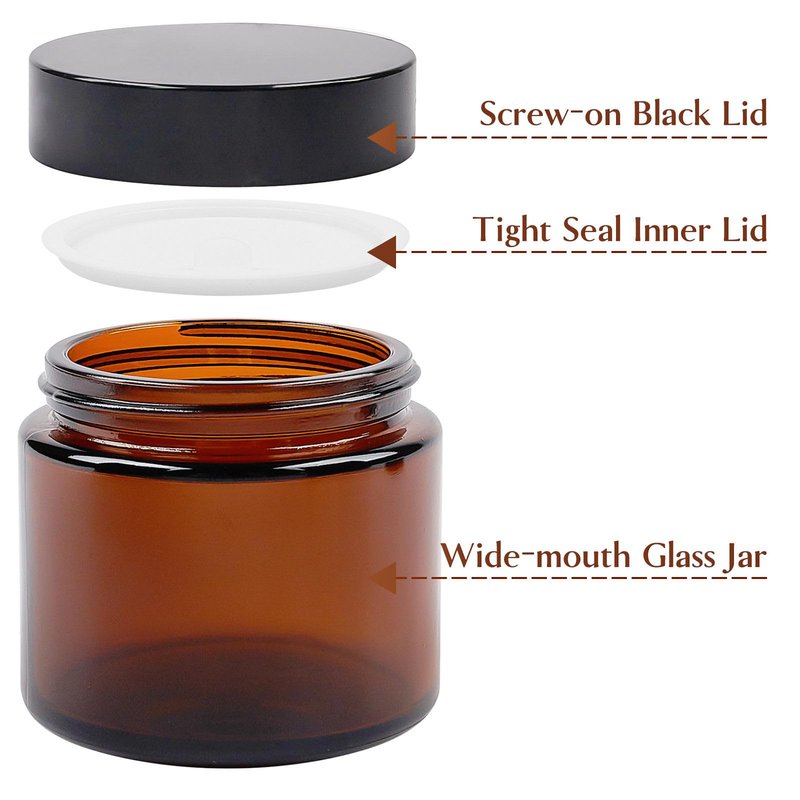 TUZAZO 2 Oz Thick Amber Round Glass Jars with Inner Lids and Black Lids, 24 Pack Small Empty Candle Making Jars/Cosmetic Containers for Lotions, Creams, Body Butters, Essential oil Beauty Products