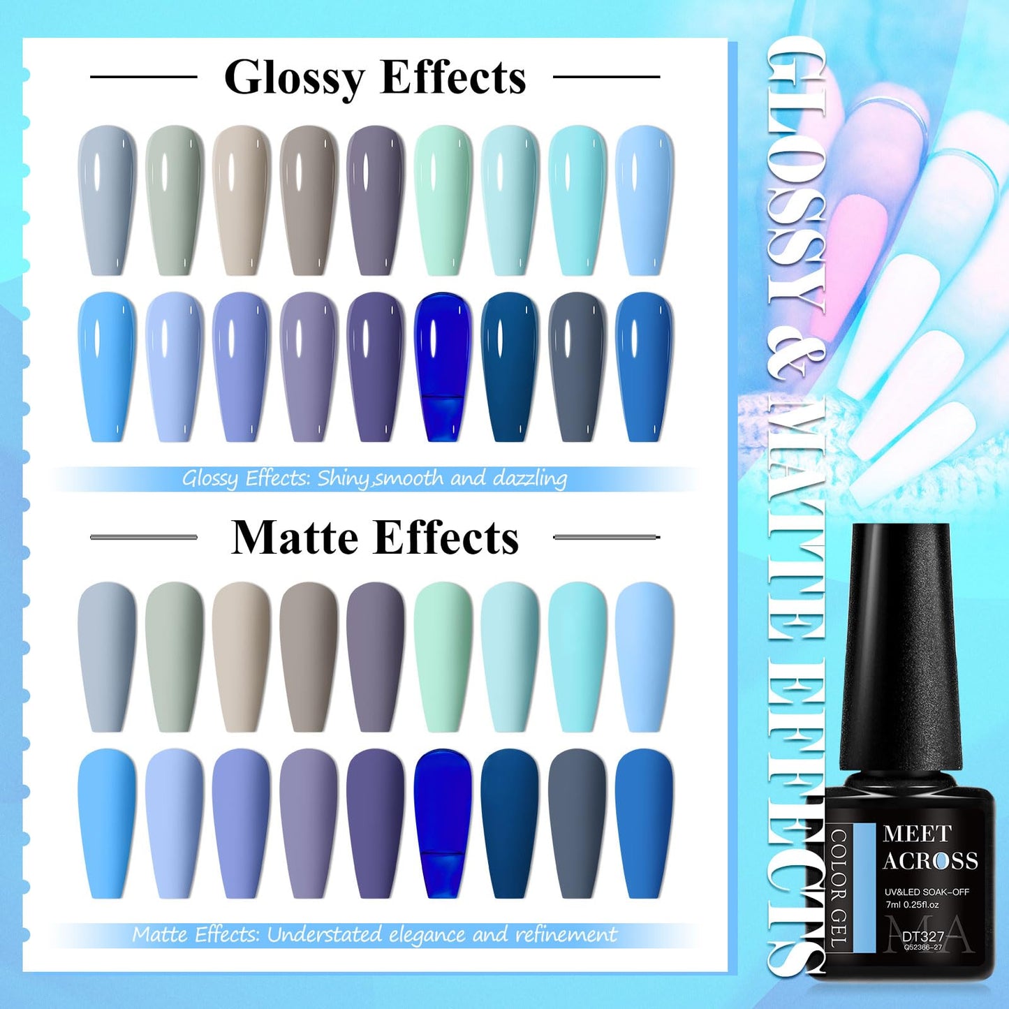 MEET ACROSS 18pcs Gel Nail Polish Set Soak Off UV LED Lamp Gel Nail Polish Kit (SET-3, 18pcs)