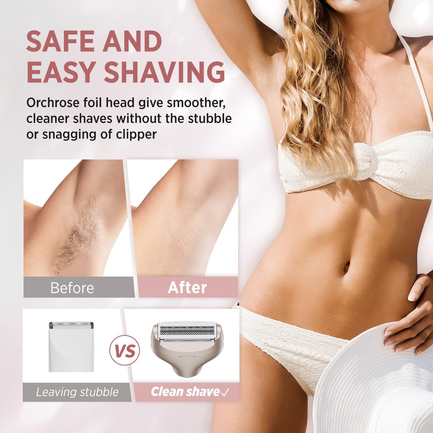 Orchrose Electric Razor for Women 2-in-1: Painless Rechargeable Shaver for Face Legs Underarms and Bikini Area – Travel Lock (Peach Gold)