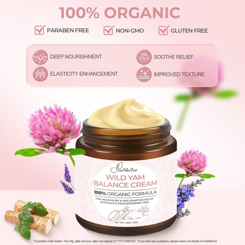 Wild Yam Cream 4oz, Organic Balancing Cream for Women, Deep Nourishment and Hydration, Made With Wild Yam Root, Chaste Tree Berry and Red Clover
